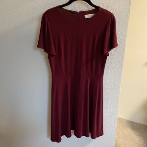 Loft maroon short sleeve skater flared jersey dress 4 petite 4P